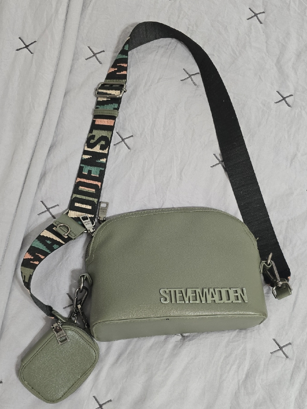 Steve Madden Sage Green Crossbody with Logo Strap and Coin Pouch